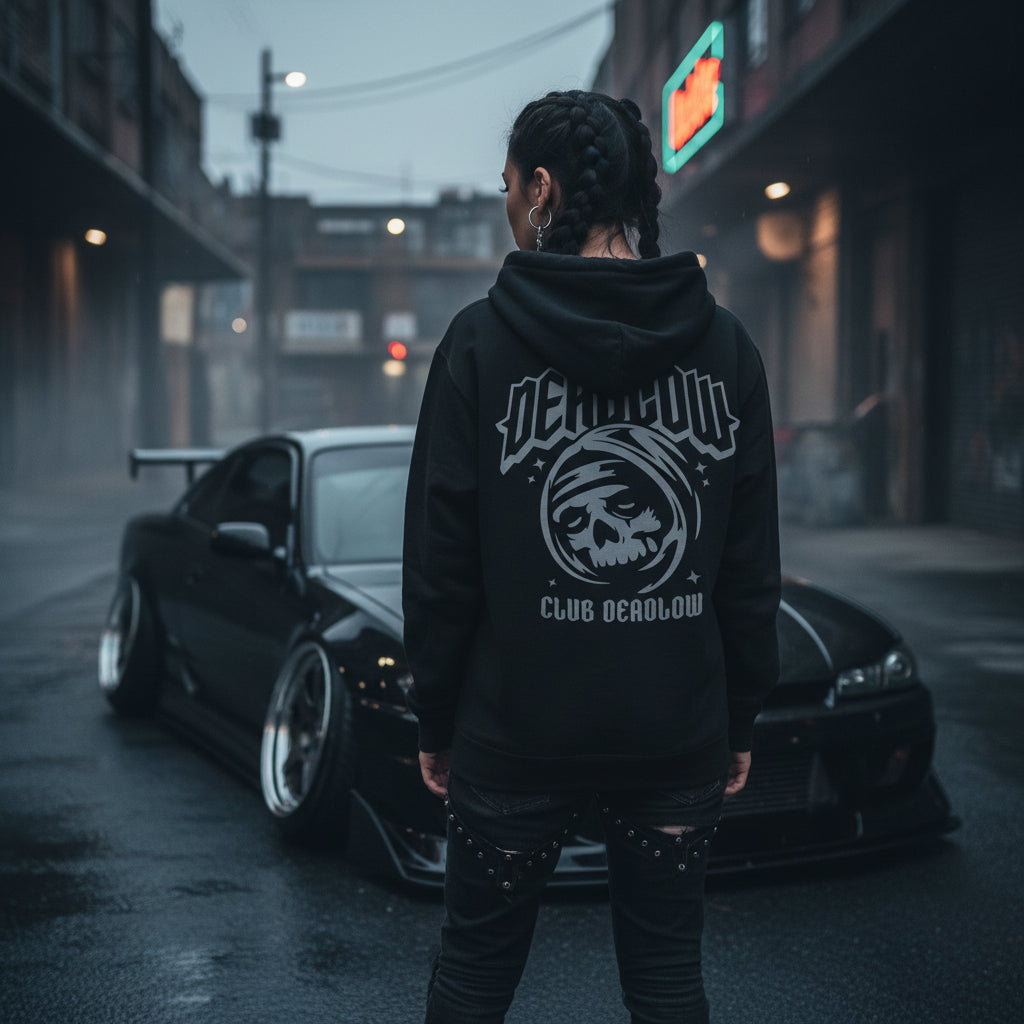 Club Deadlow black hoodie with logo graphic 